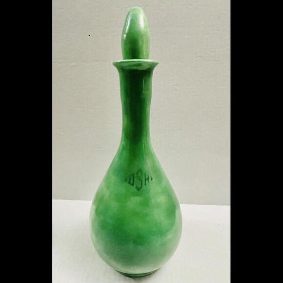 Vintage Green Ceramic Vase Signed DS- w/ 3 Wine Glass - Dated Back 1951 Original - Picture 6 of 7